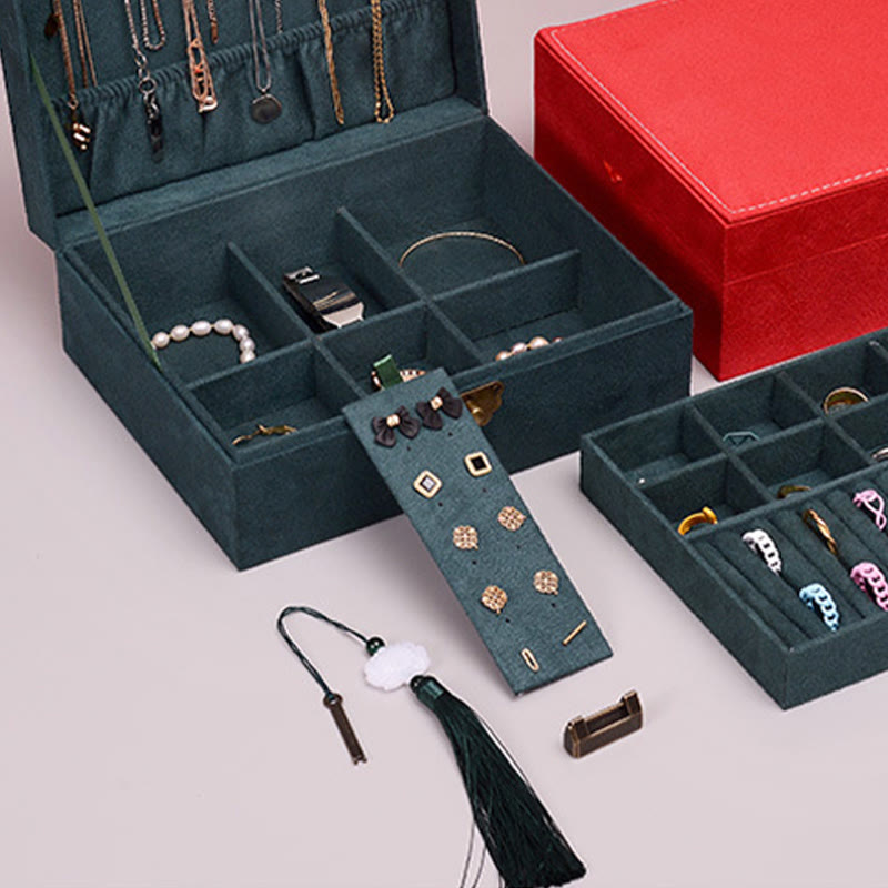 Two-Layer Flannel Jewelry Box with Lock for Zen Decor