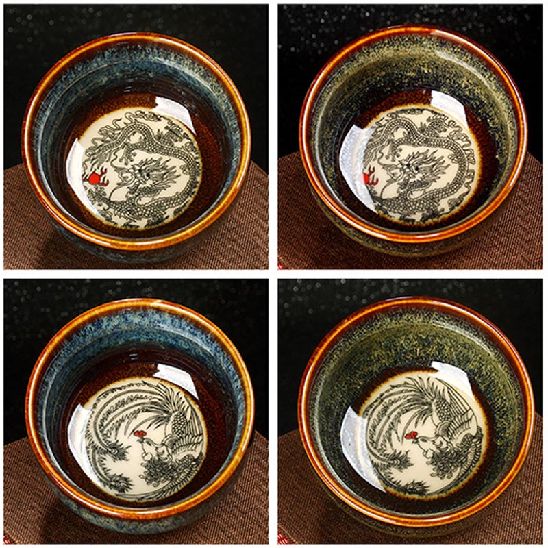 8cm Ceramic Jian Zhan Dragon Lotus Teacup | Zen Decor