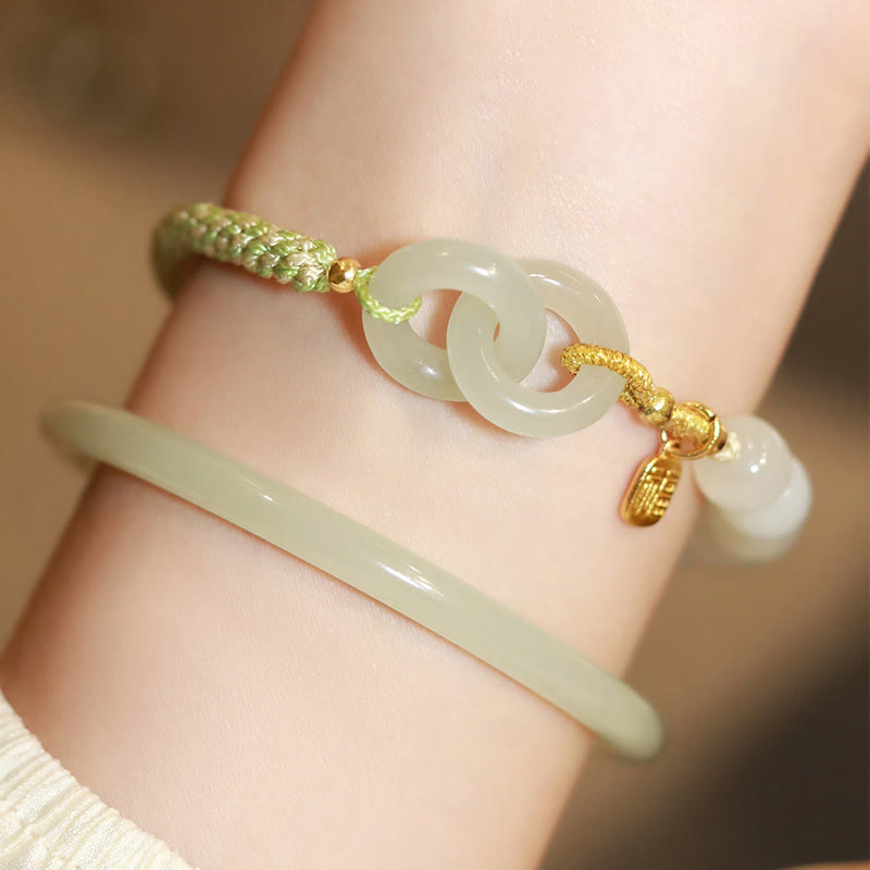 Natural Hetian Jade Double Peace Buckle Bracelet for Abundance