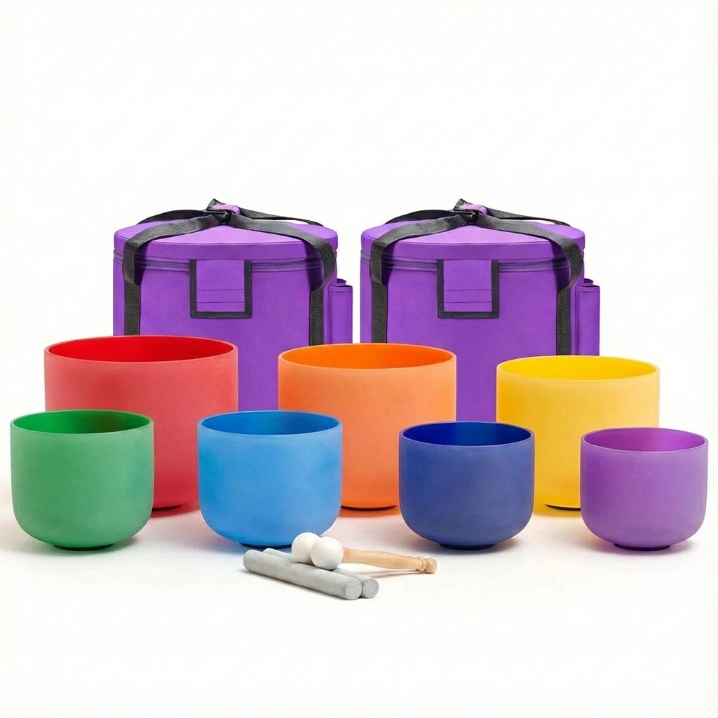 Colored Chakra Crystal Singing Bowl Set - 7 pcs 6 to 14 inches