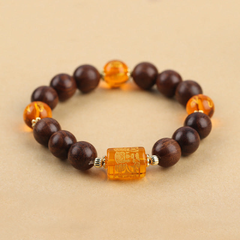 Om Mani Padme Hum Bracelet in Phoebe Zhennan Wood for Spiritual Protection