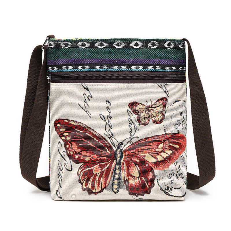 Elephant Butterfly Embroidered Spiritual Canvas Tote Bag