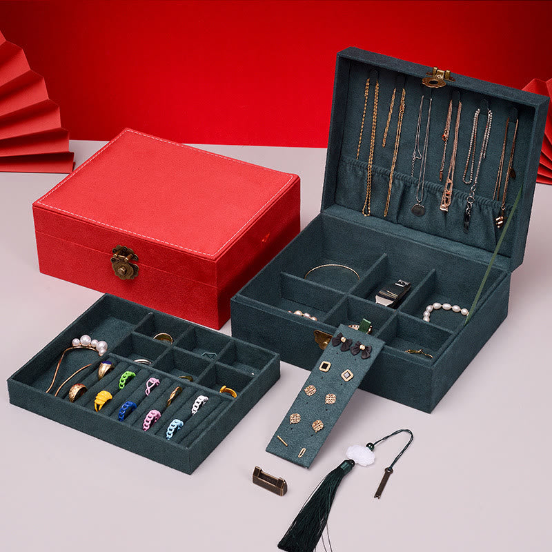 Two-Layer Flannel Jewelry Box with Lock for Zen Decor