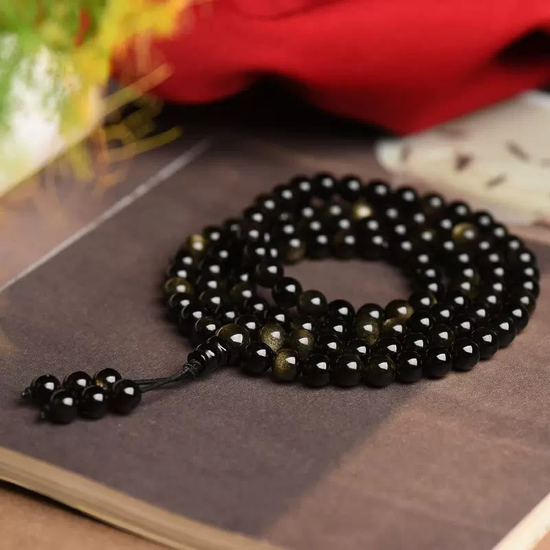 Gold Sheen Obsidian 108 Beads Wealth Mala Bracelet