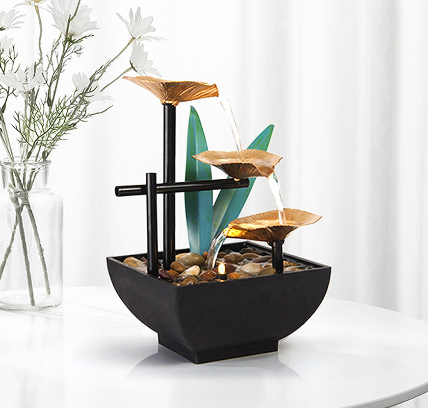 Three Layers Lotus Waterfall Fountain | Zen Tabletop Decor