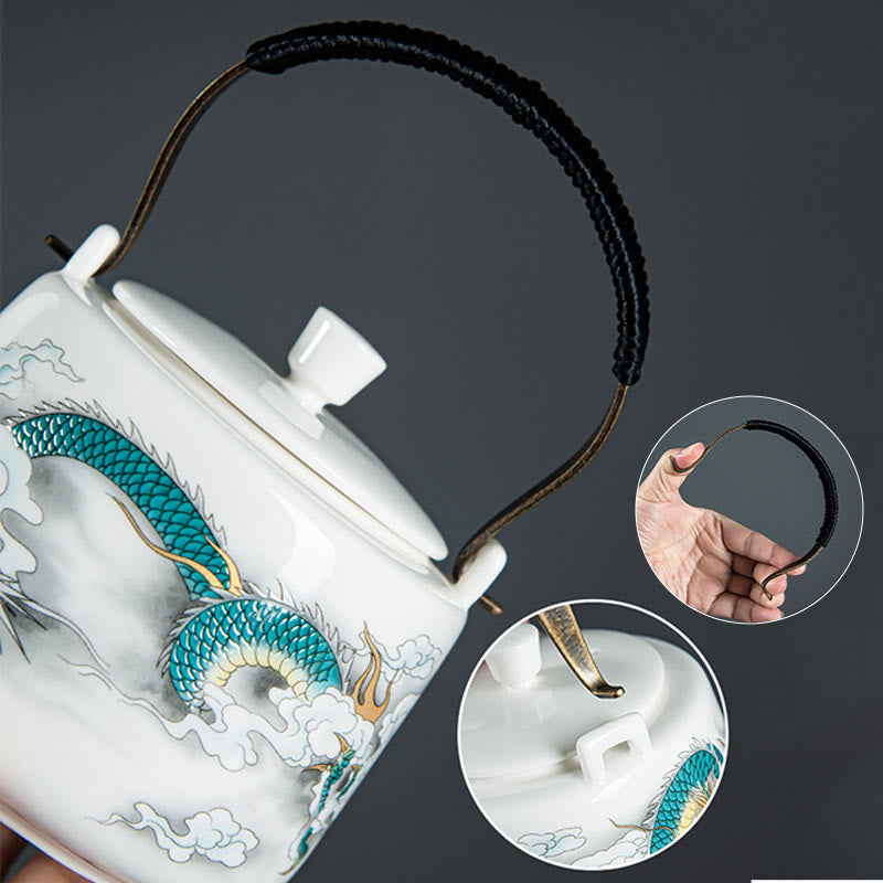 Vintage Ceramic Dragon Mountain Fisherman Kung Fu Teapot 600ml
