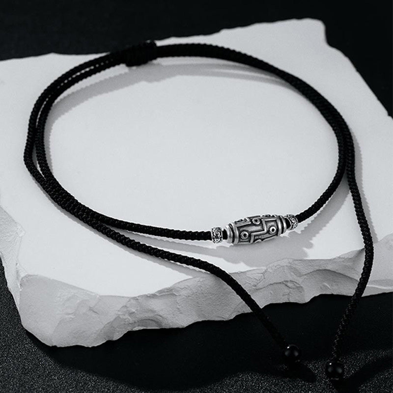 Sterling Silver Nine-Eye Dzi Bead Spiritual Protection Necklace