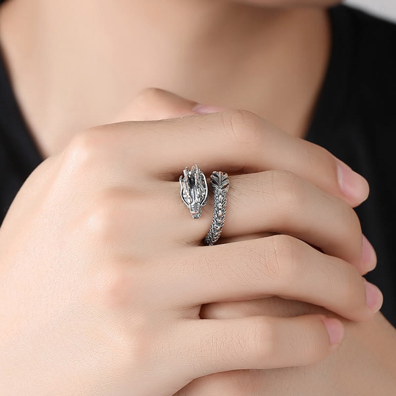 Adjustable 925 Sterling Silver Dragon Success Protection Ring