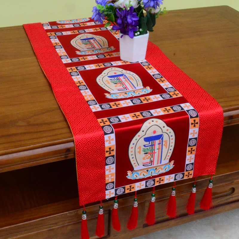 Meditation Altar Mat with Tibetan Vajra and Auspicious Symbols, 95x33cm
