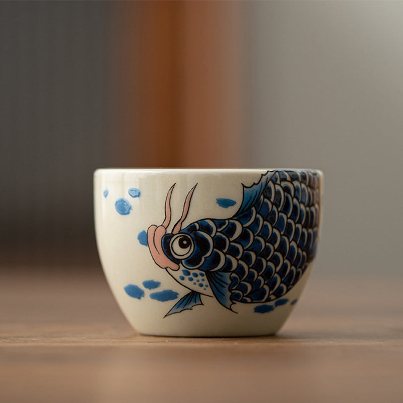 60ml Koi Fish Arowana Ceramic Teacup for Zen Decor