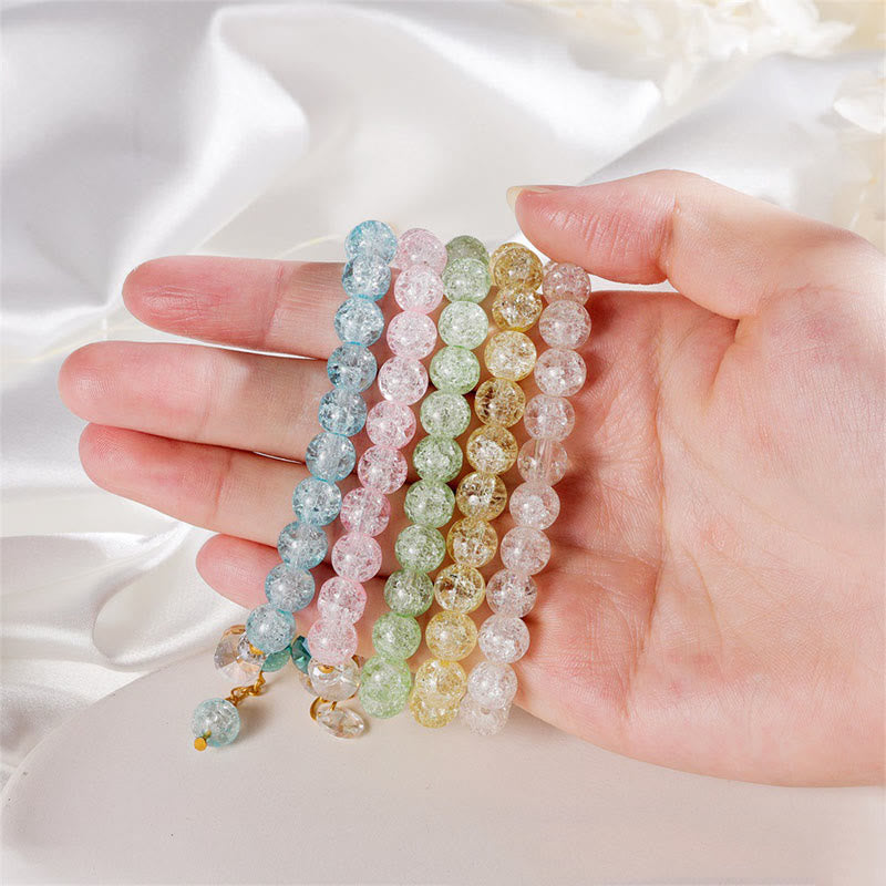 Spiritual Glass Bead Bracelet with Flower Charm for Protection