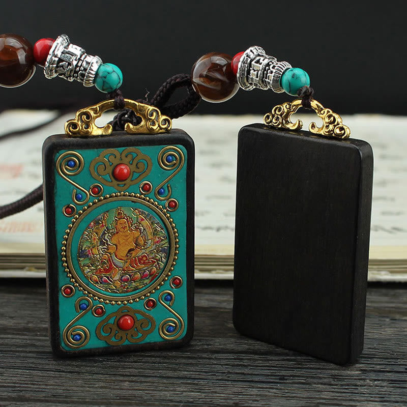 Ebony Spiritual Necklace with Wealth Gods & Golden Phoenix