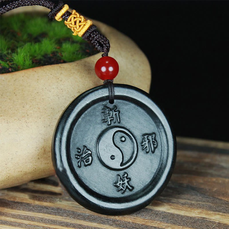 Cyan Jade Yin Yang Necklace for Success and Harmony