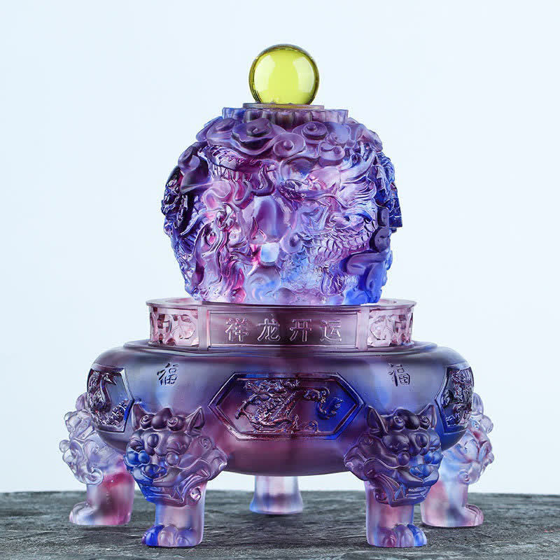 Handmade Liuli Crystal Feng Shui Dragon Decor 13.5cm