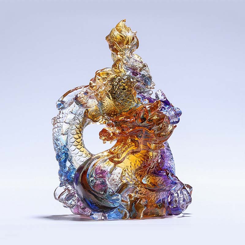 Small Colorful Liuli Crystal Dragon Statue for Protection & Luck