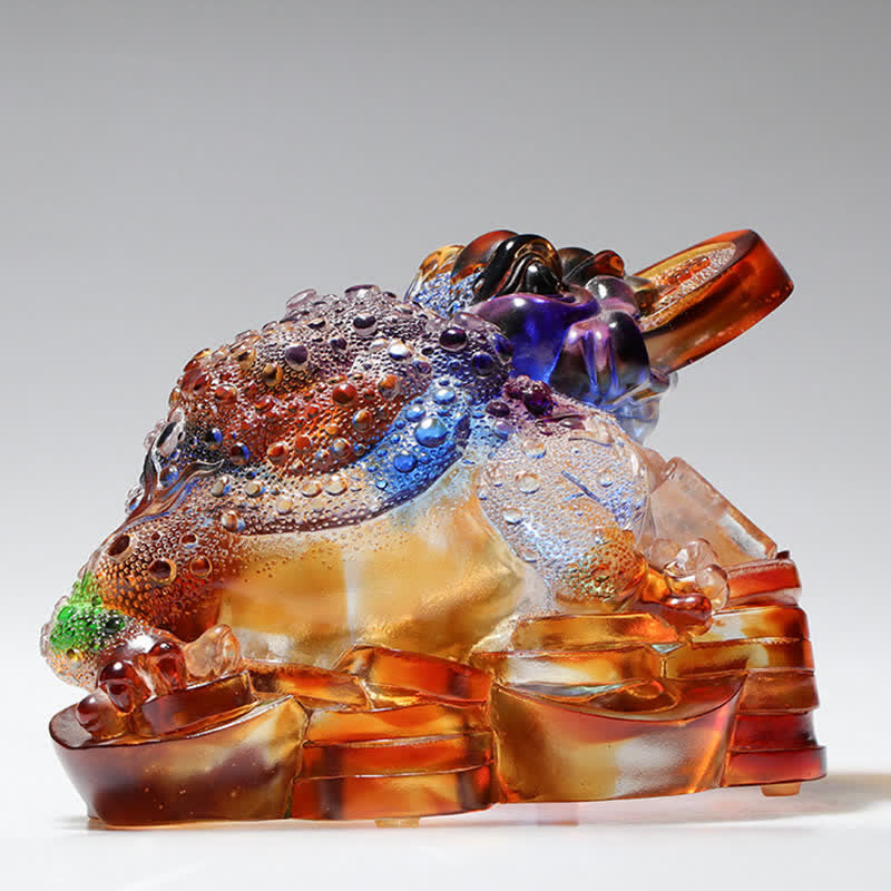 Liuli Crystal Feng Shui Frog Sculpture 11cm Prosperity Art