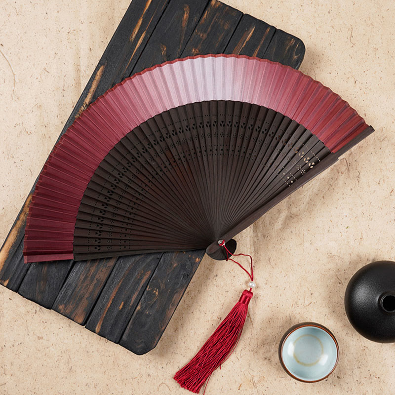 21.5cm Bamboo Folding Fan with Gradient Hollow Engraved Design
