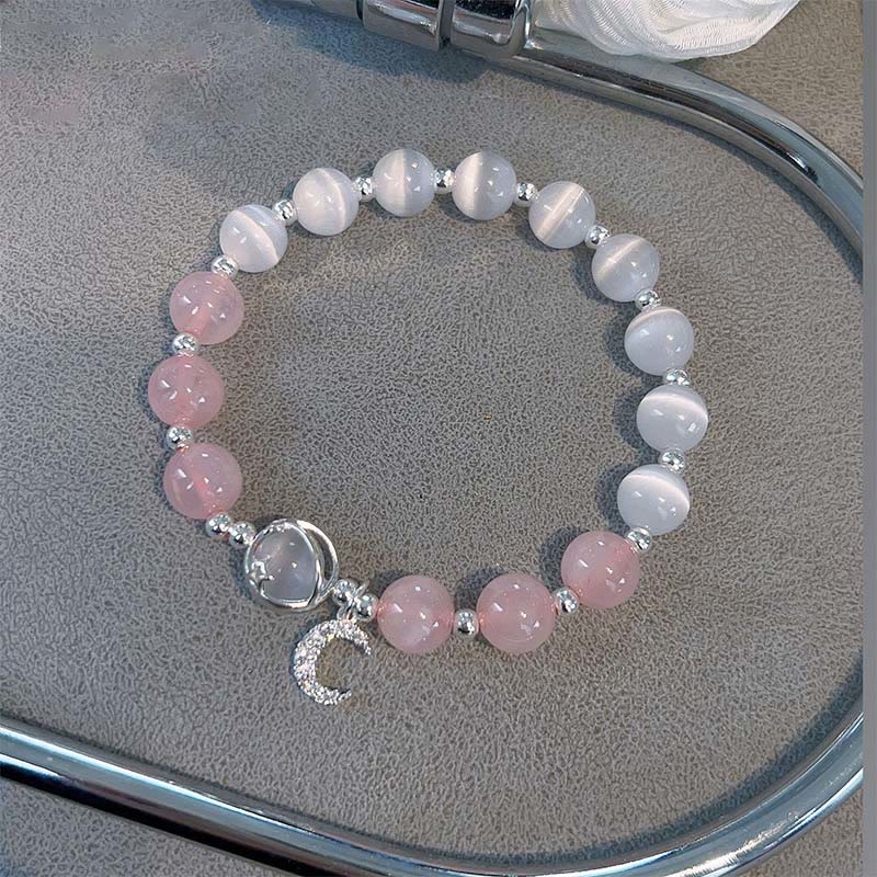 Cat's Eye & Pink Crystal Moon Love Charm Spiritual Bracelet
