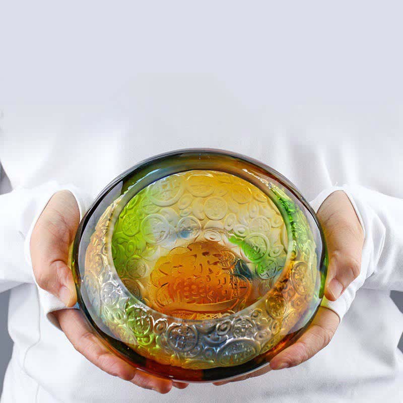 Handmade Liuli Crystal Treasure Bowl for Prosperity Decor