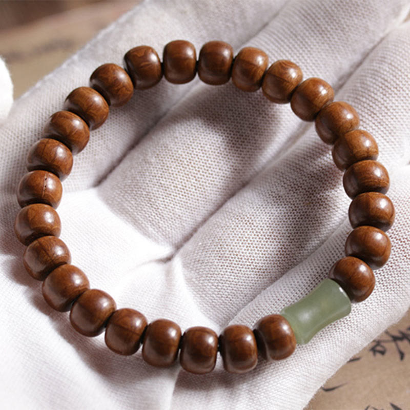 6*8mm Abelia Biflora Wood & Hetian Jade Protection Bracelet