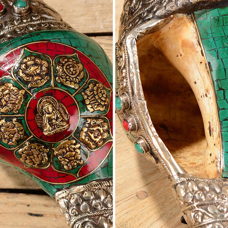 Tibetan Handmade Double Dorje Shankha Conch Decor 31x12cm