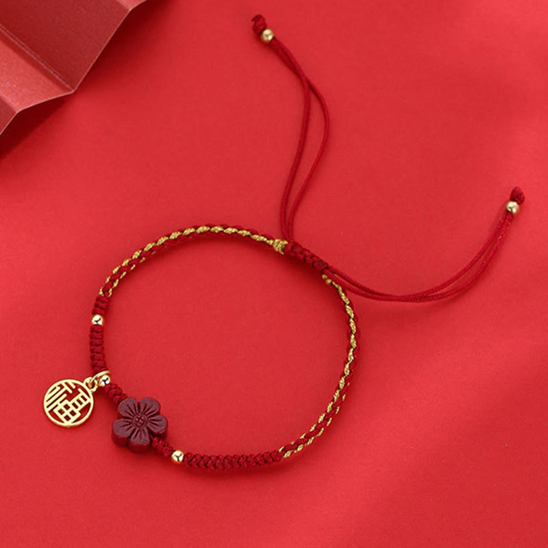 Cinnabar Fu Character Blessing String Bracelet 10mm