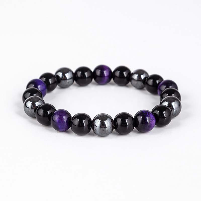 Unisex Tiger Eye Bracelet Necklace Set with 10mm Beads for Protection