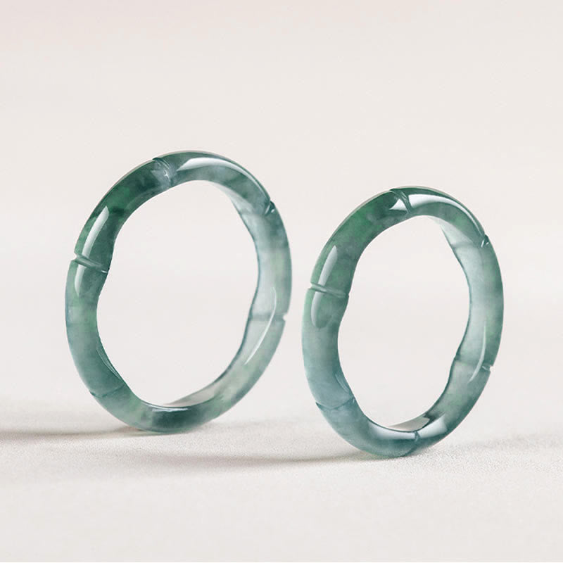 Natural Jade Prosperity Ring | Bamboo Design, 15-20mm