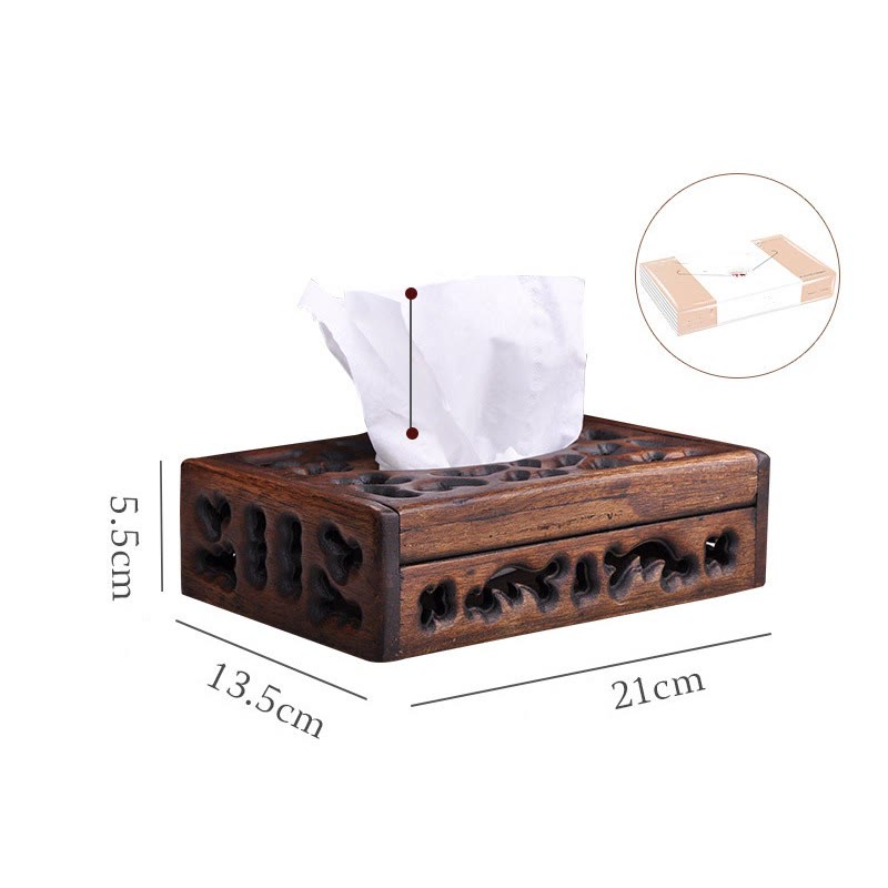 Teak Wood Retro Zen Tissue Box 21x13.5x5.5cm | Vintage Decor
