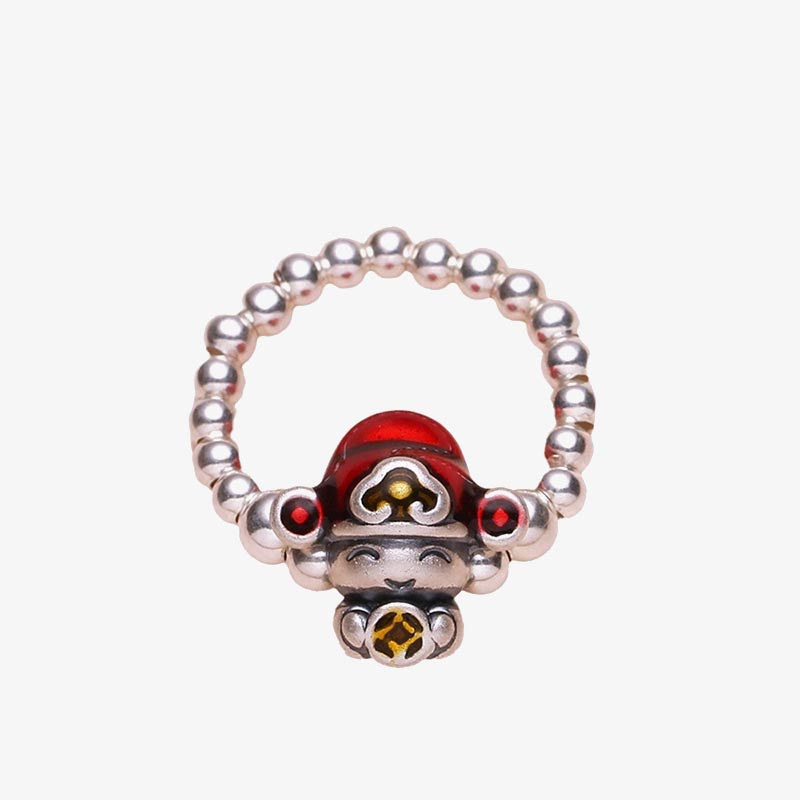 925 Sterling Silver God Of Wealth Protection Ring 53-54mm