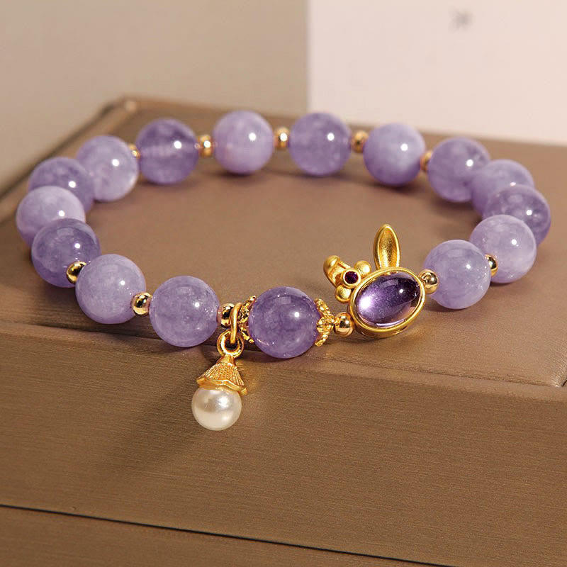 Purple Jade Happiness Bracelet with Rabbit Charm for Protection