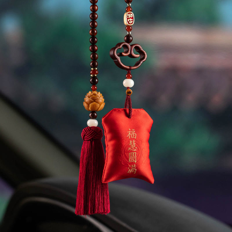Tibetan Red Sandalwood Lotus Sachet Car Hanging Decoration