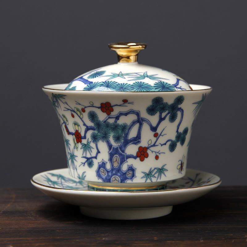 Ceramic Gaiwan Sancai Teacup 190ml with Zen Decor Art