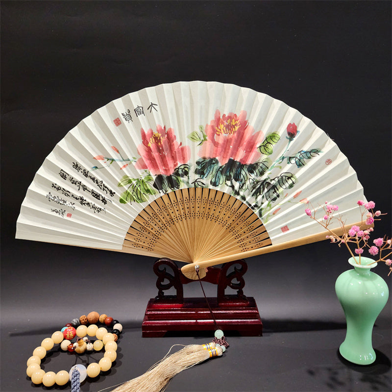 22cm Folding Fan with Panoramic Rivers and Mountains Design