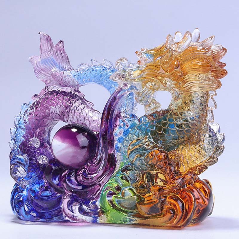 Handmade Liuli Dragon Crystal Art Piece for Protection