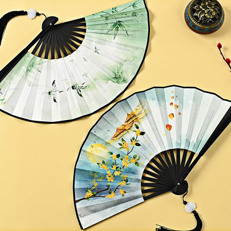 Elegant Chinese Folding Fan | Vintage Handheld Fan with Tassel