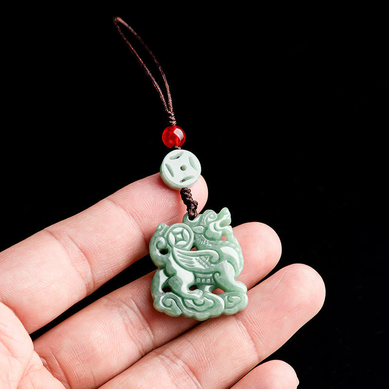Natural Jade Kirin Prosperity Hanging Decoration for Phone