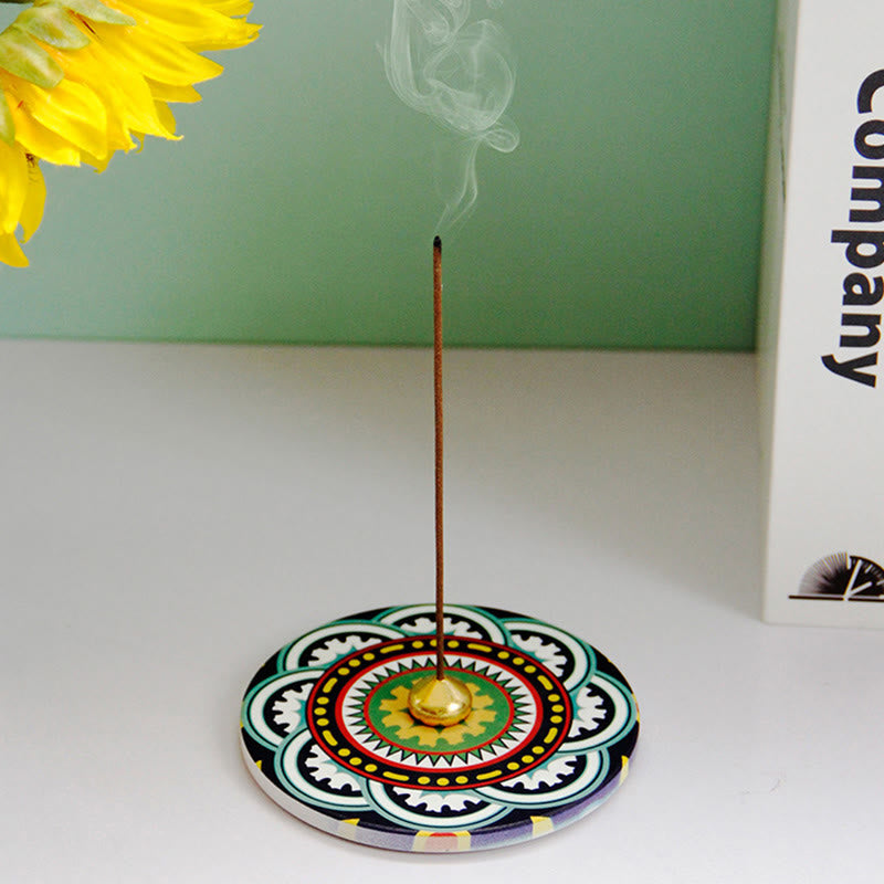 Colorful Pattern Ceramic Incense Stick Burner 10cm