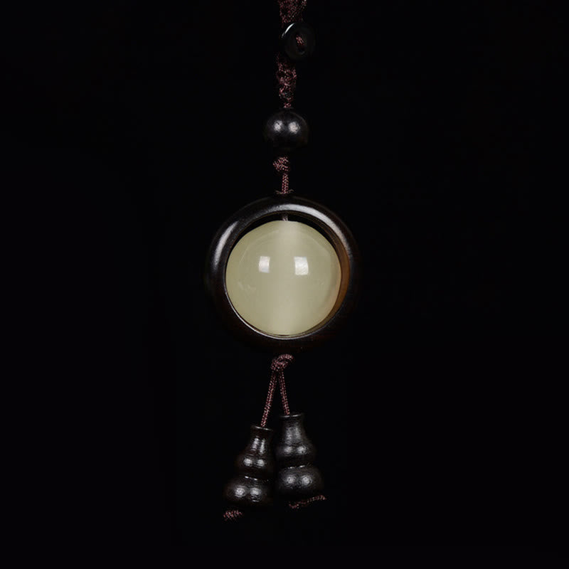 Ebony Wood Peace Key Chain | Red & Green Sandalwood Glow Beads