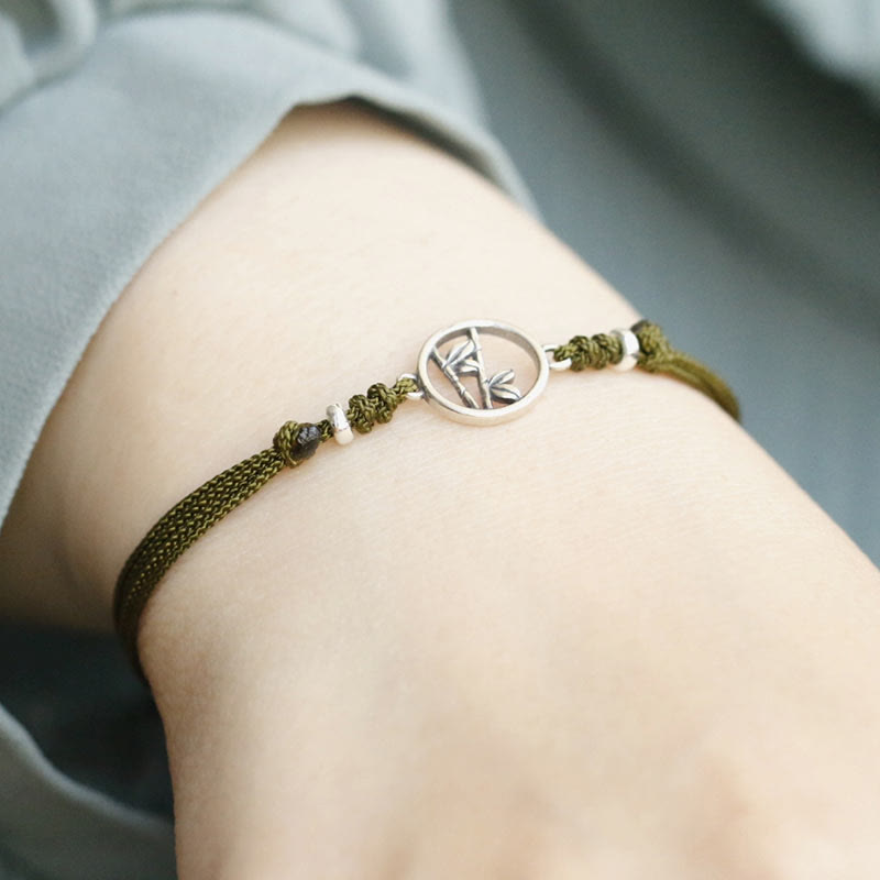 Unisex 925 Sterling Silver Bamboo Red String Bracelet