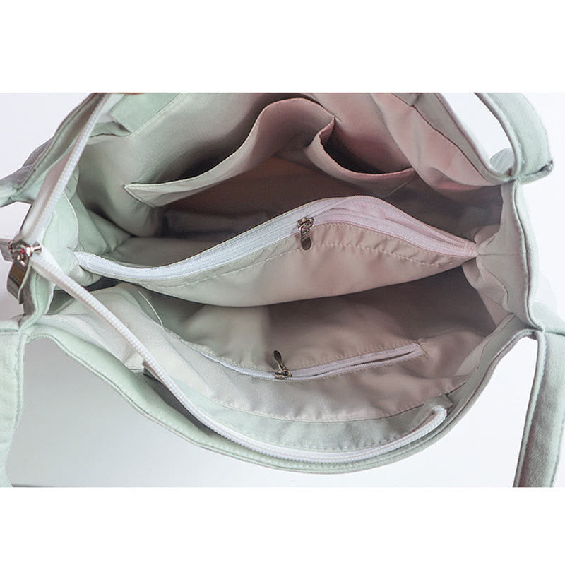 Canvas Tote Bag with Flower Crane & Plum Blossom Embroidery