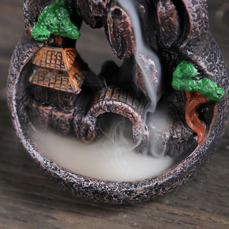 Resin Buddha Incense Burner with Mountain Bridges Pattern