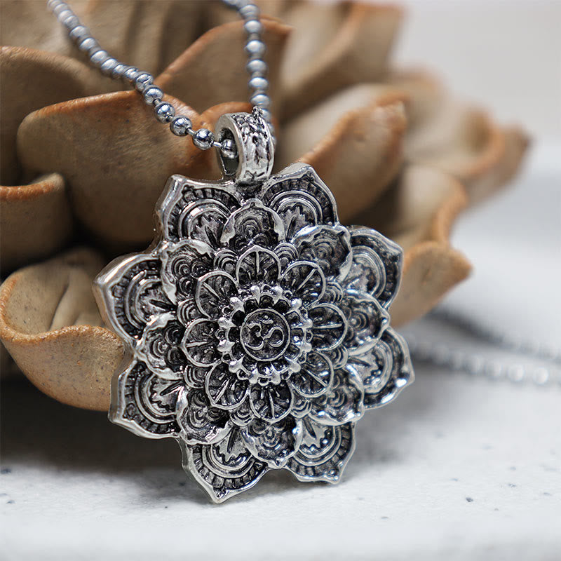 Lotus Pendant Necklace with Blessing Symbol | Healing Sounds