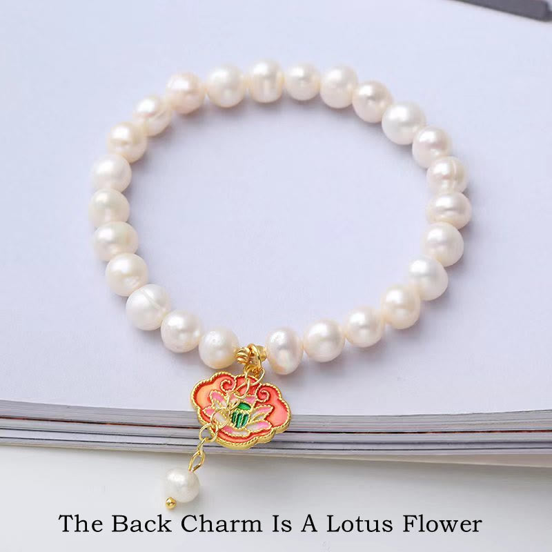 Pearl Bracelet with Lotus and Koi Fish Charm for Optimism