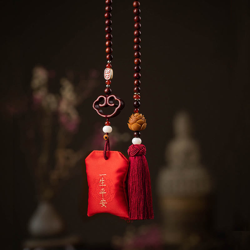 Tibetan Red Sandalwood Lotus Sachet Car Hanging Decoration