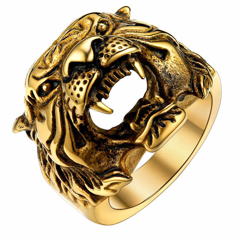 Titanium Steel Tiger Head Ring for Balance and Calm Energy