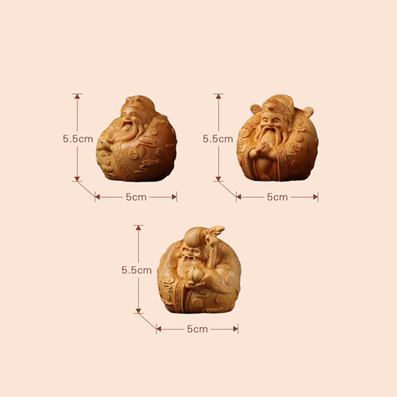 Handcrafted Feng Shui Mini Three Stars Wood Prosperity Decoration