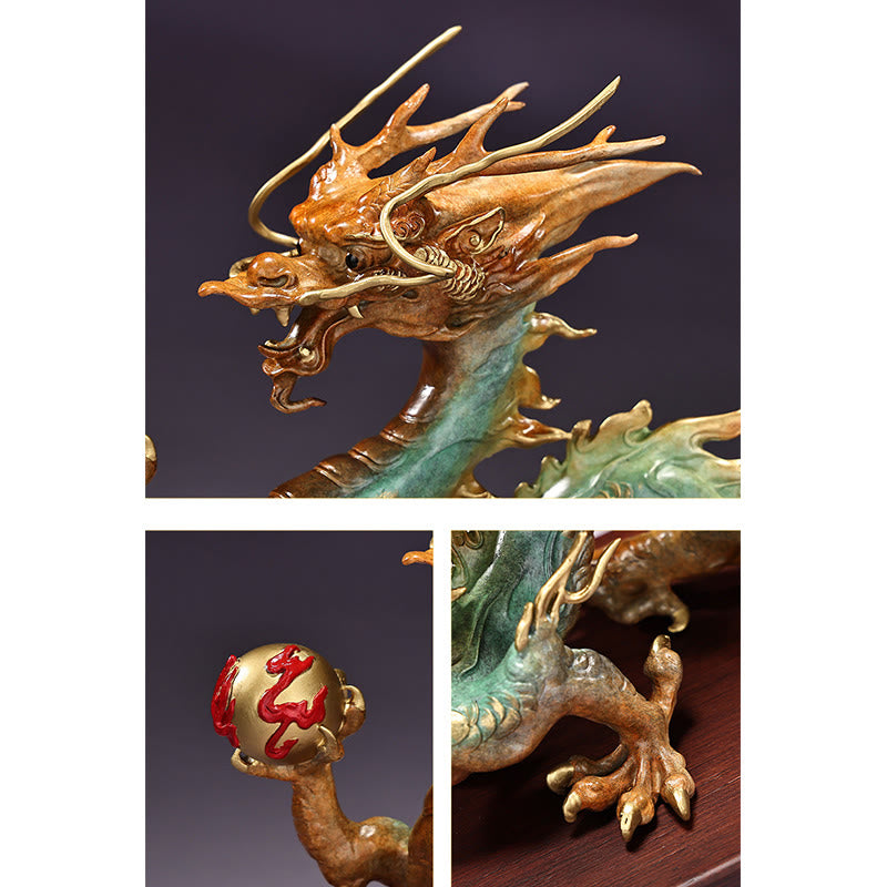 Brass Dragon Office Decoration | Feng Shui Luck Success 31cm