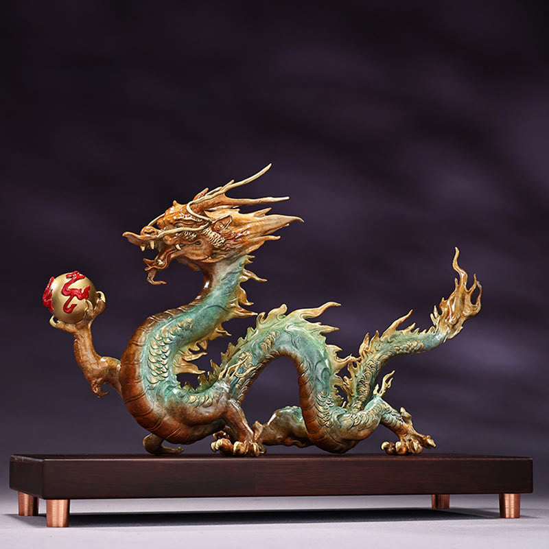 Brass Dragon Office Decoration | Feng Shui Luck Success 31cm