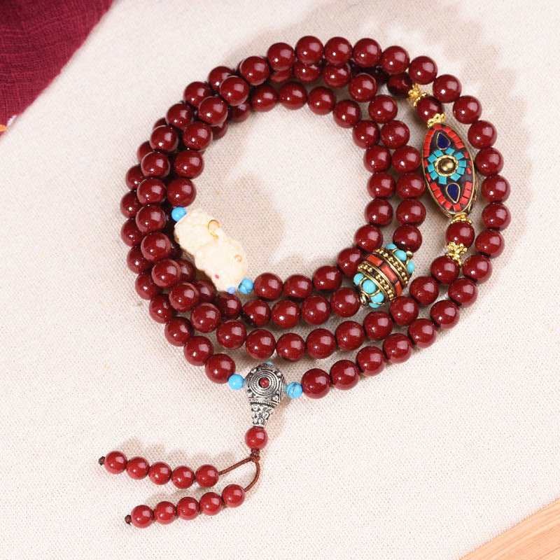 8mm Cinnabar Bodhisattva Tara Calm Bracelet Mala